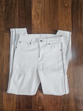 7 For All Mankind White Skinny Jeans with Side Trim